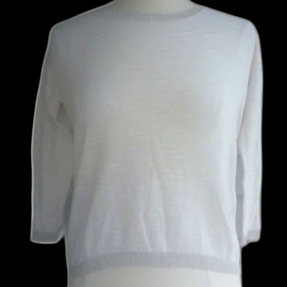 Loft Sweater Women's Cream Tan Shimmer Edges Cotton Linen Blend 3 / 4 Sl…